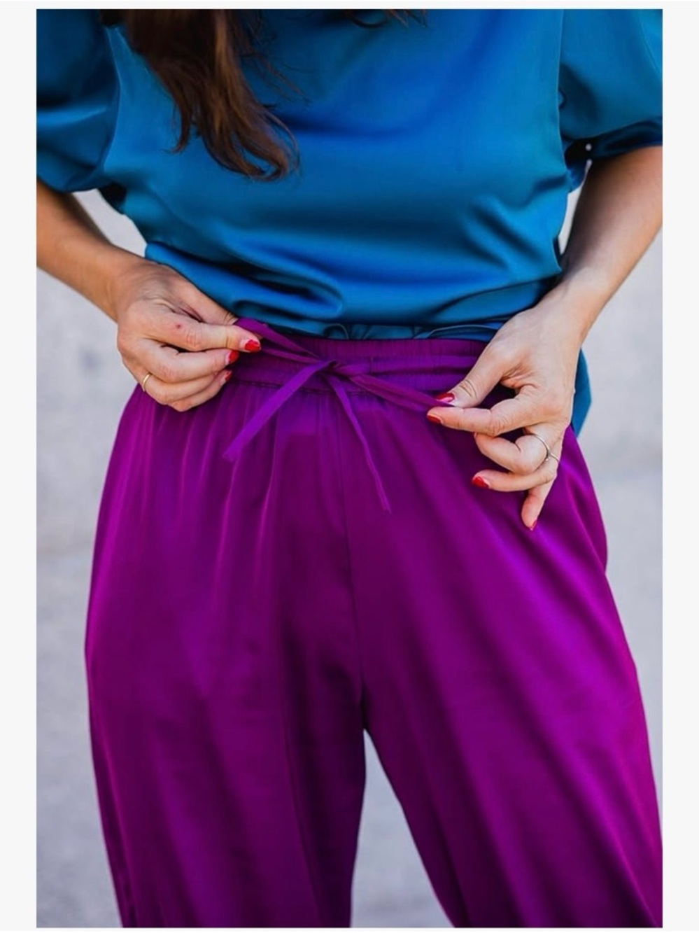 Straight-Leg Satin Pants in Vibrant Purple - Picture 5 of 5